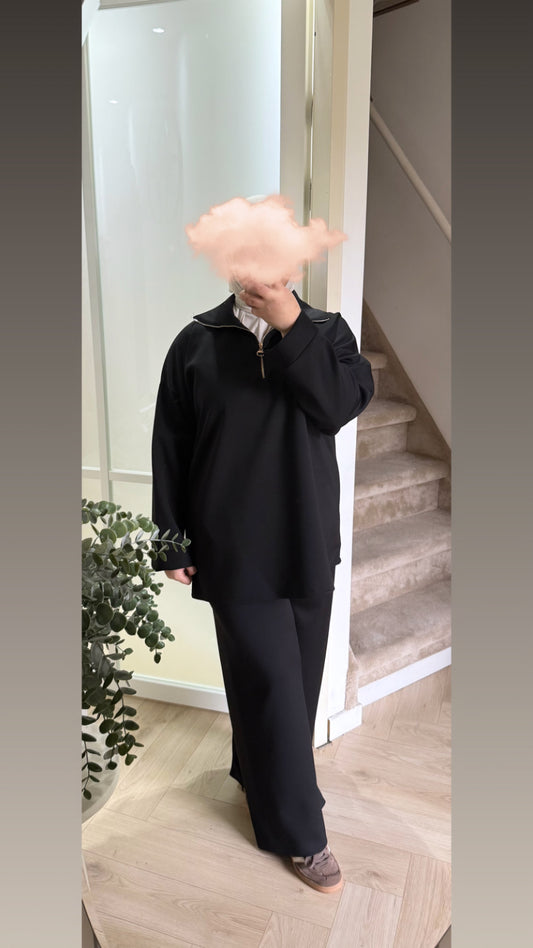 Basic twinset met rits - zwart