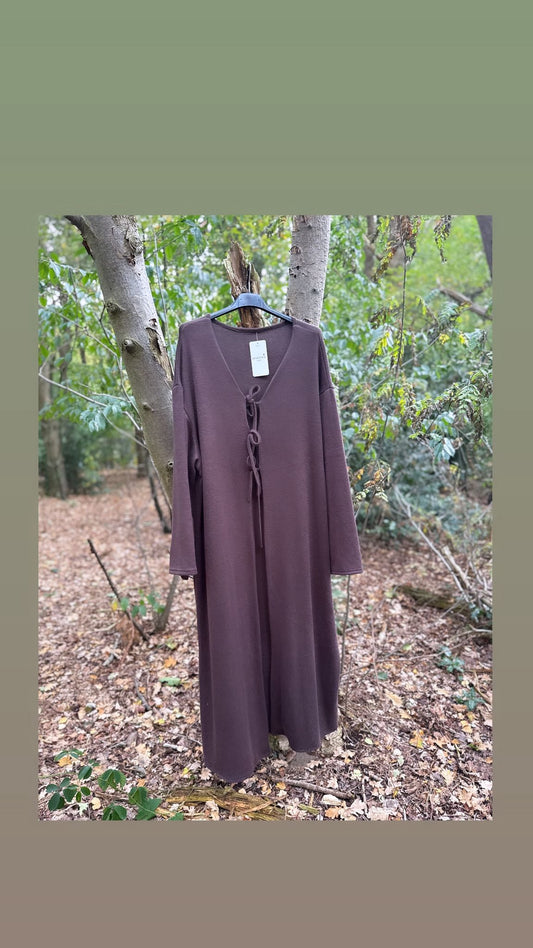 Lange vest met strikjes - bruin