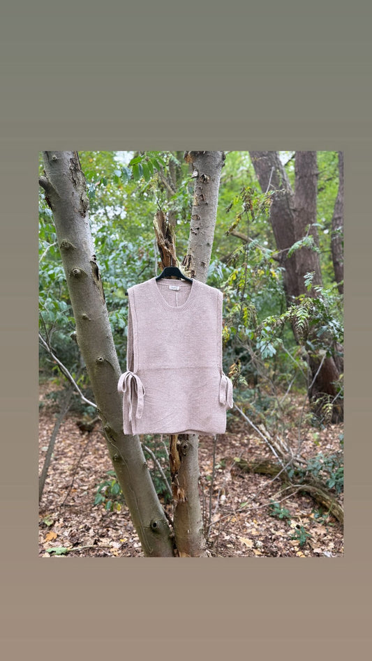 gilet met strikjes - taupe