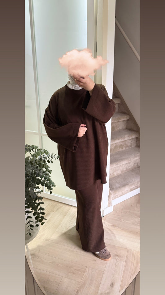 Ribbed twinset - bruin