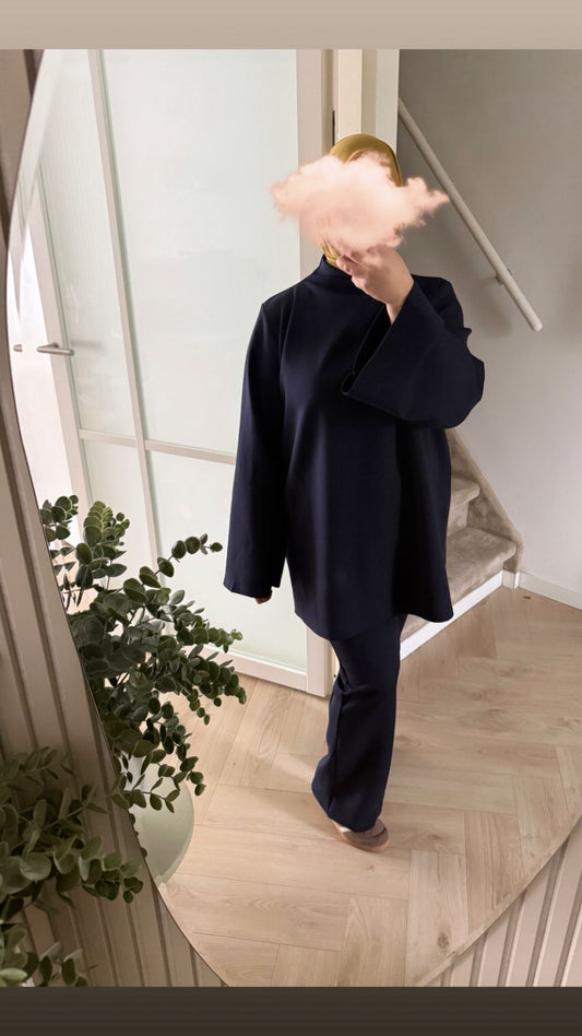 Classy jersey twinset met kol - navy